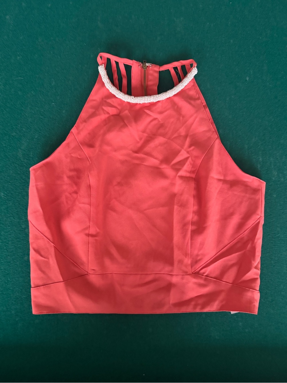 BLVD Coral Beaded Halter Crop Top